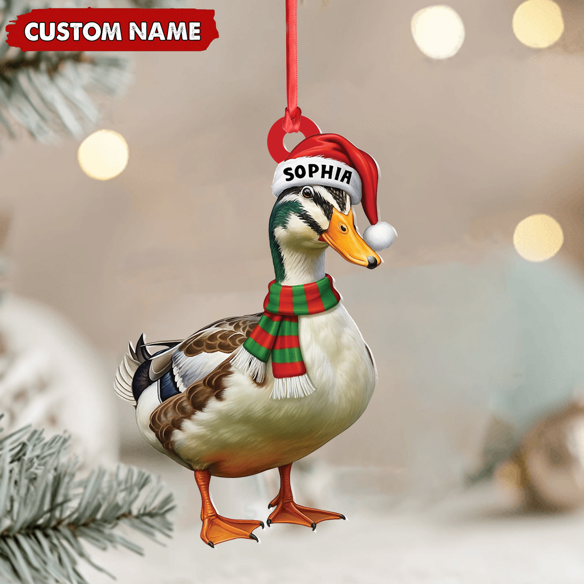 Personalized Duck Acrylic Christmas Ornament – Custom Name Holiday Acrylic Gift for Hunters
