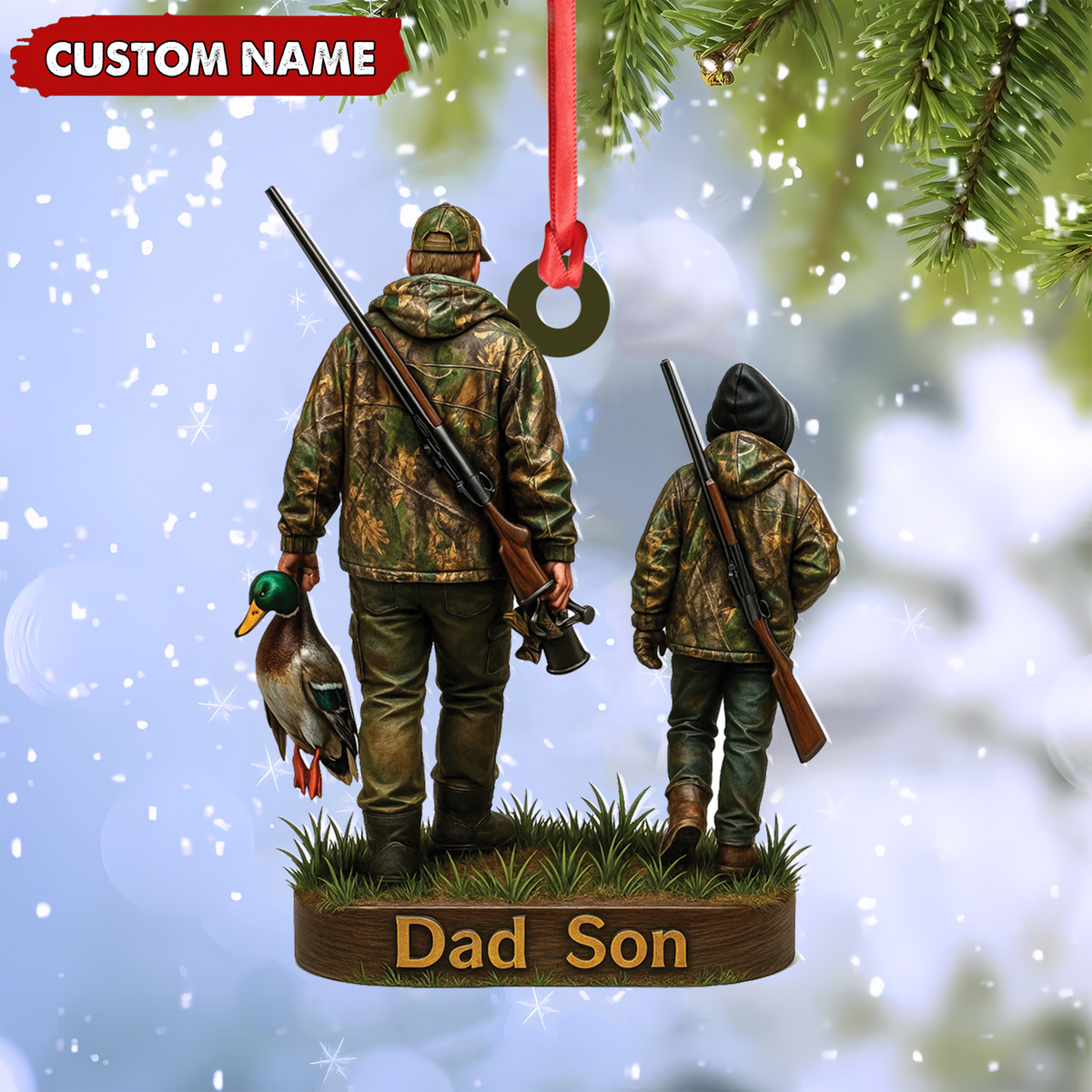 Personalized Duck Hunting Ornament for Dad and Son, Father & Son Camo Hunting Decoration, Duck Hunter Gift for Outdoor Lovers