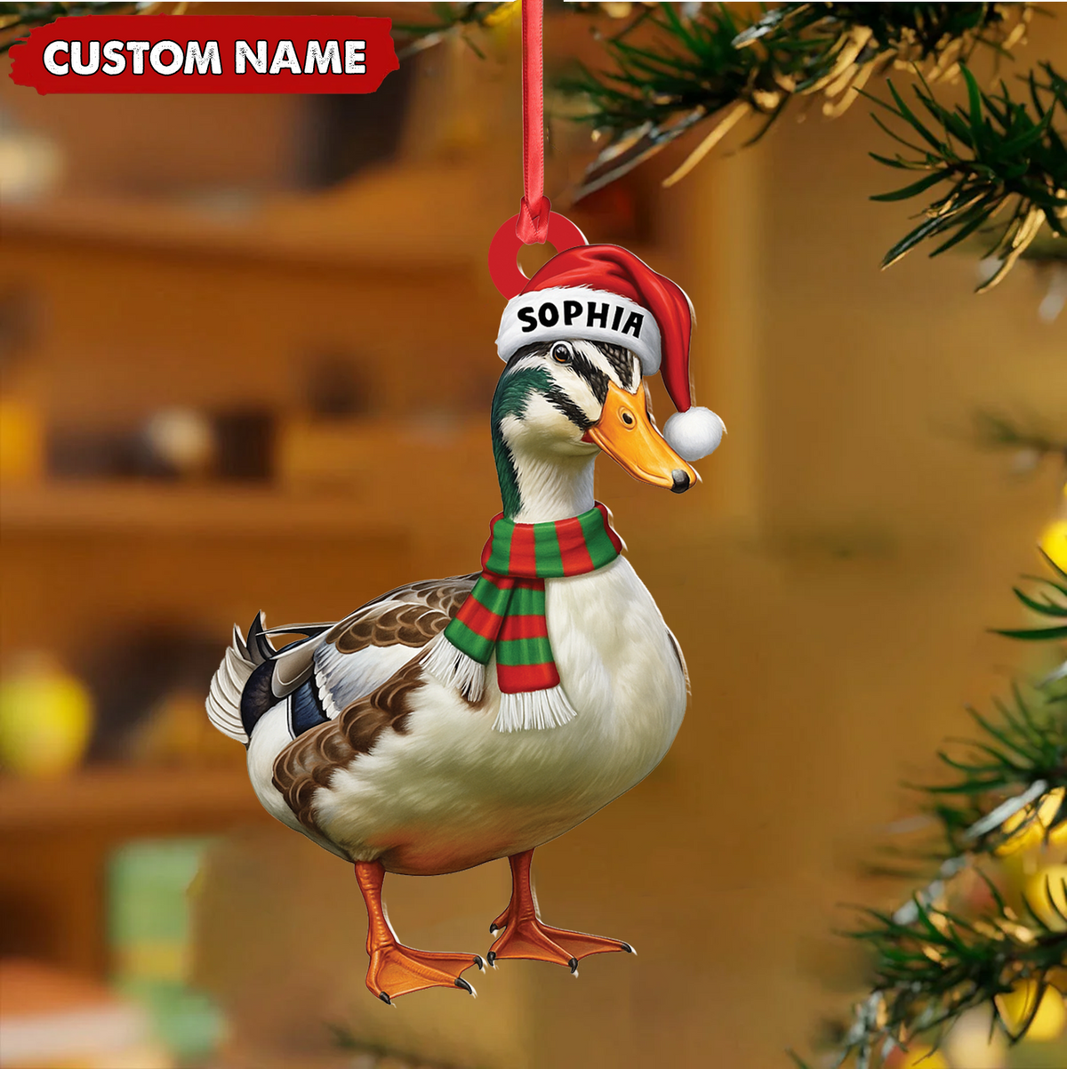 Personalized Duck Acrylic Christmas Ornament – Custom Name Holiday Acrylic Gift for Hunters