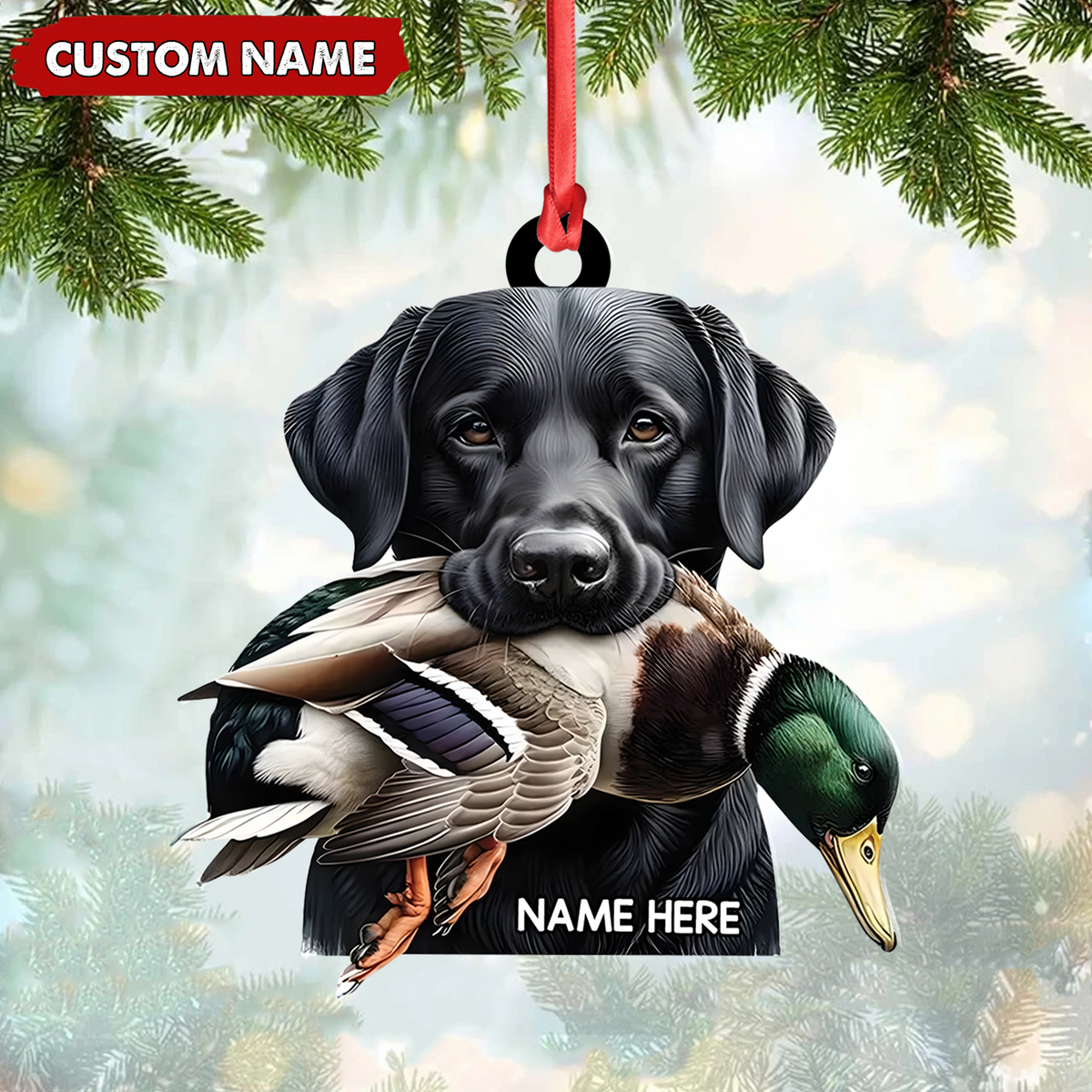 Personalized Hunting Dog Acrylic Ornament – Personalized Labrador Retriever & Duck Christmas Gift