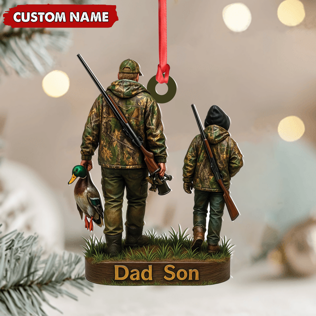 Personalized Duck Hunting Ornament for Dad and Son, Father & Son Camo Hunting Decoration, Duck Hunter Gift for Outdoor Lovers