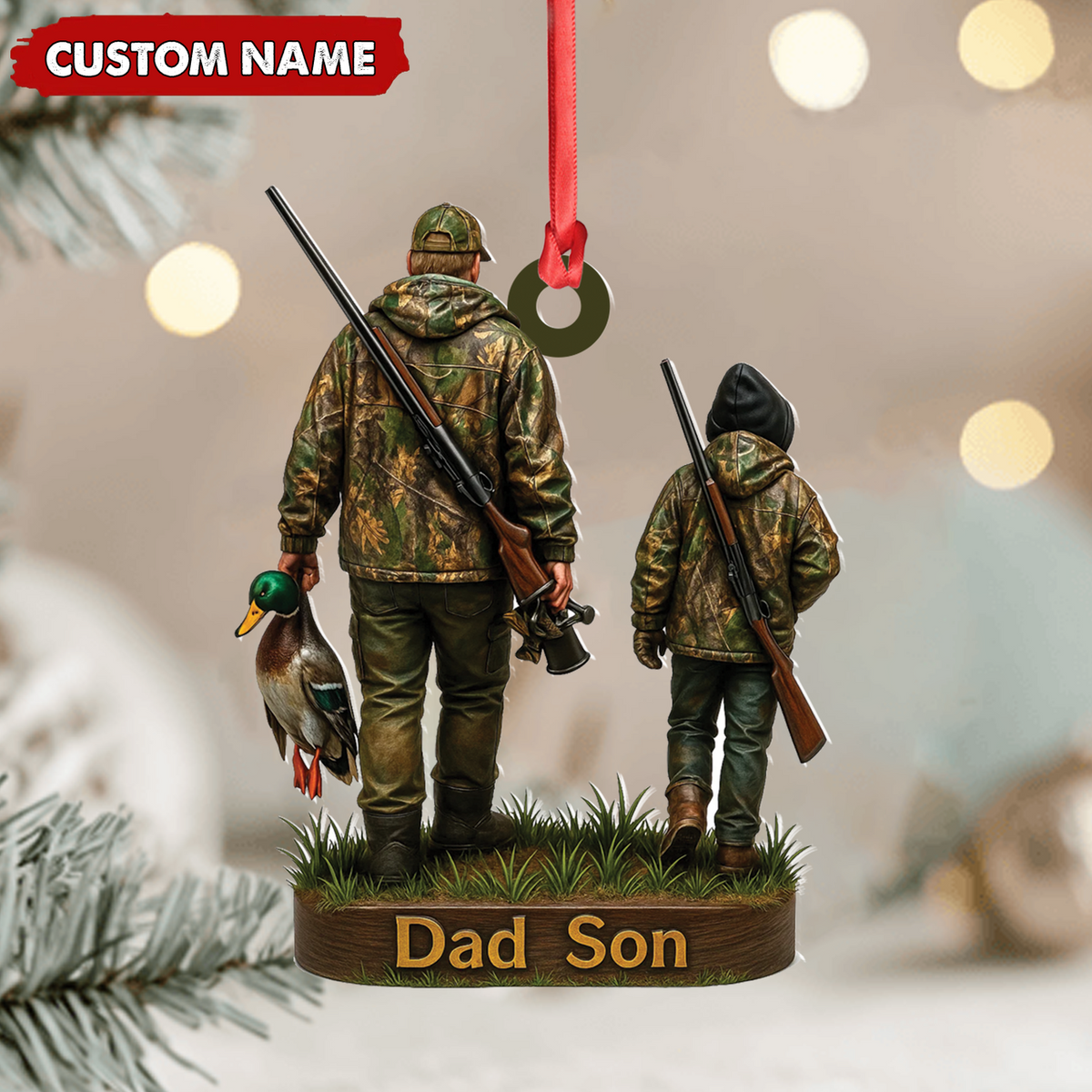 Personalized Duck Hunting Ornament for Dad and Son, Father & Son Camo Hunting Decoration, Duck Hunter Gift for Outdoor Lovers