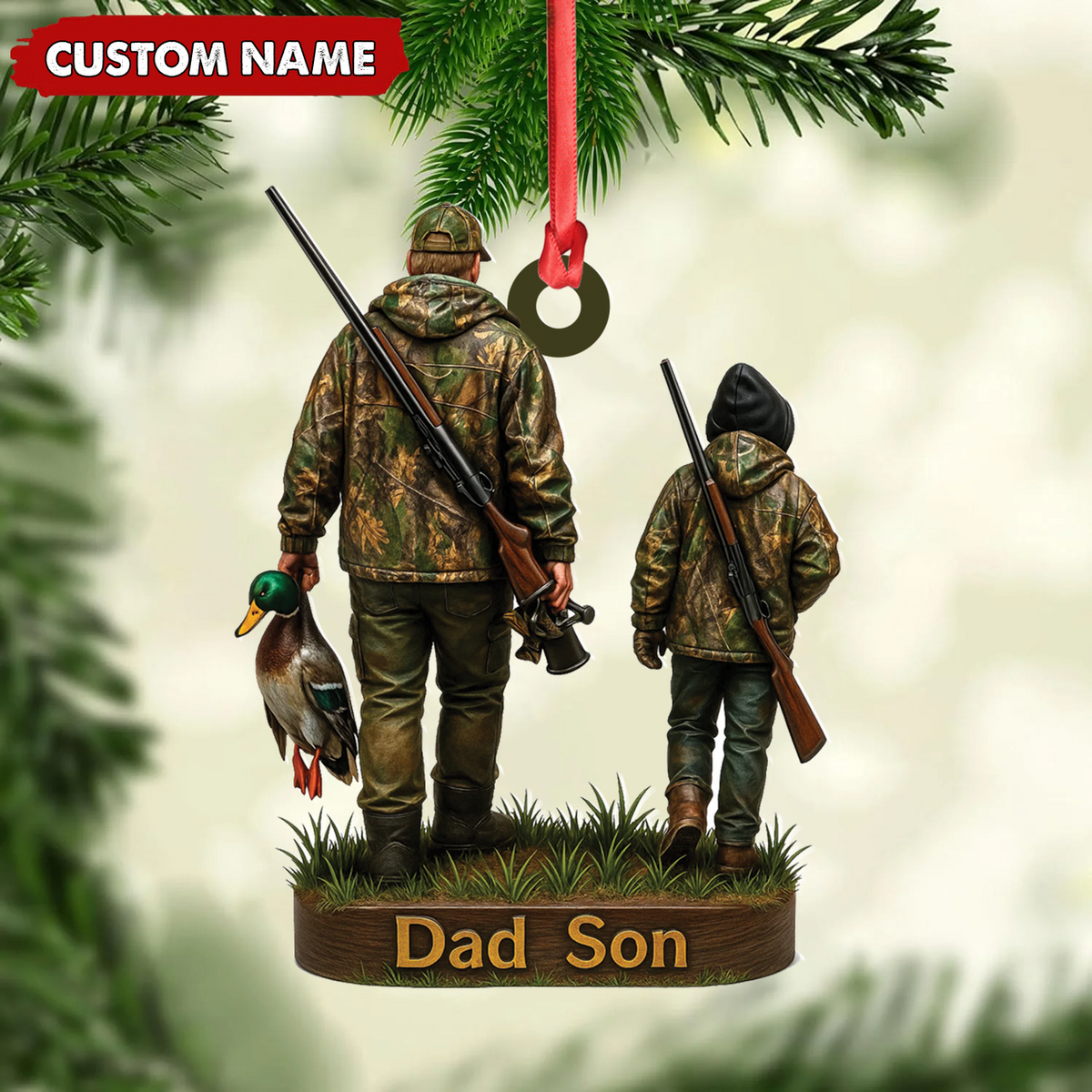 Personalized Duck Hunting Ornament for Dad and Son, Father & Son Camo Hunting Decoration, Duck Hunter Gift for Outdoor Lovers