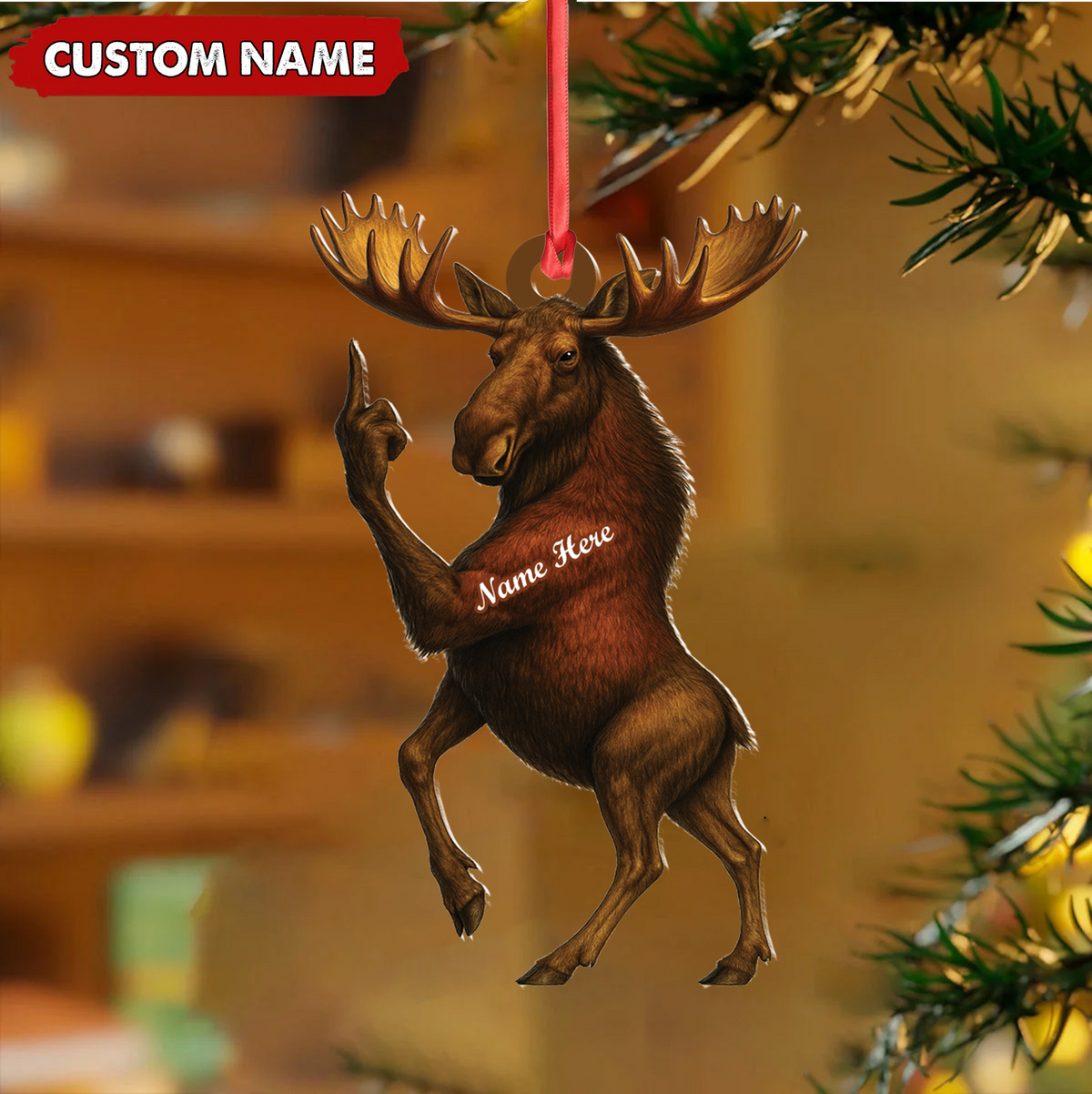 Personalized Funny Moose Acrylic Christmas Ornament – Custom Decoration Holiday Gift for Hunters