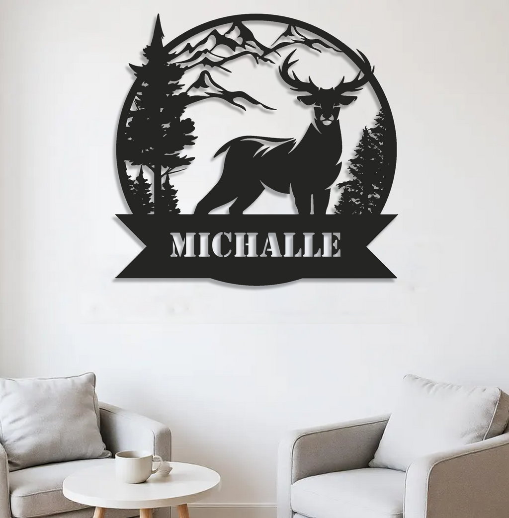 Personalized Deer Metal Sign WITH LED/WITHOUT LED – Custom Name Buck Wall Art