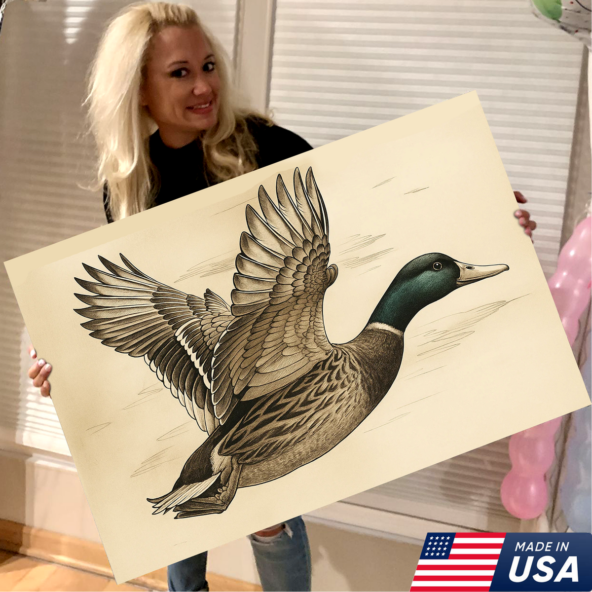 Mallard Duck Canvas Wall Art – Vintage Wildlife Decor, Rustic Hunting Lodge Artwork