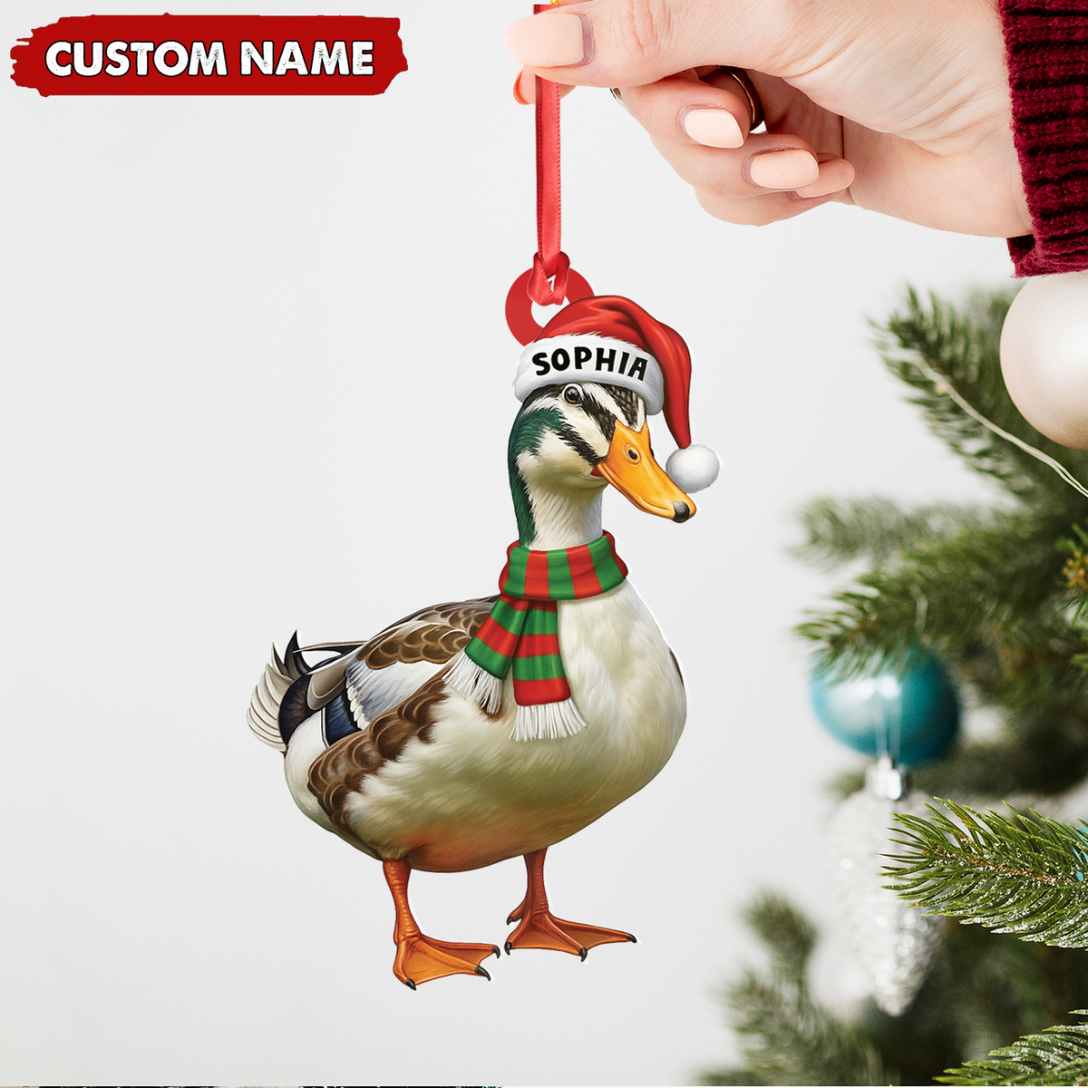 Personalized Duck Acrylic Christmas Ornament – Custom Name Holiday Acrylic Gift for Hunters