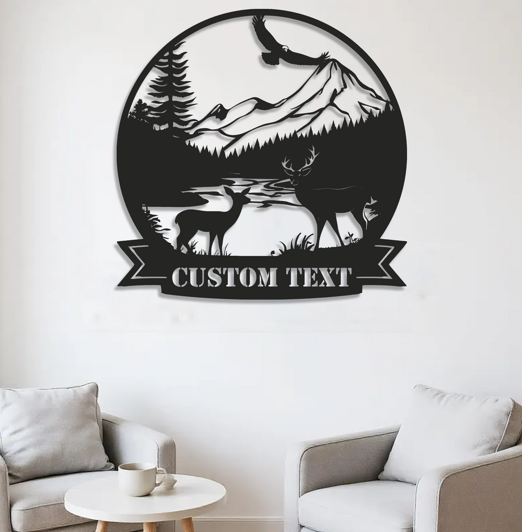Personalized Deer Metal Sign WITH LED/WITHOUT LED – Custom Name Rustic Cabin Wall Art