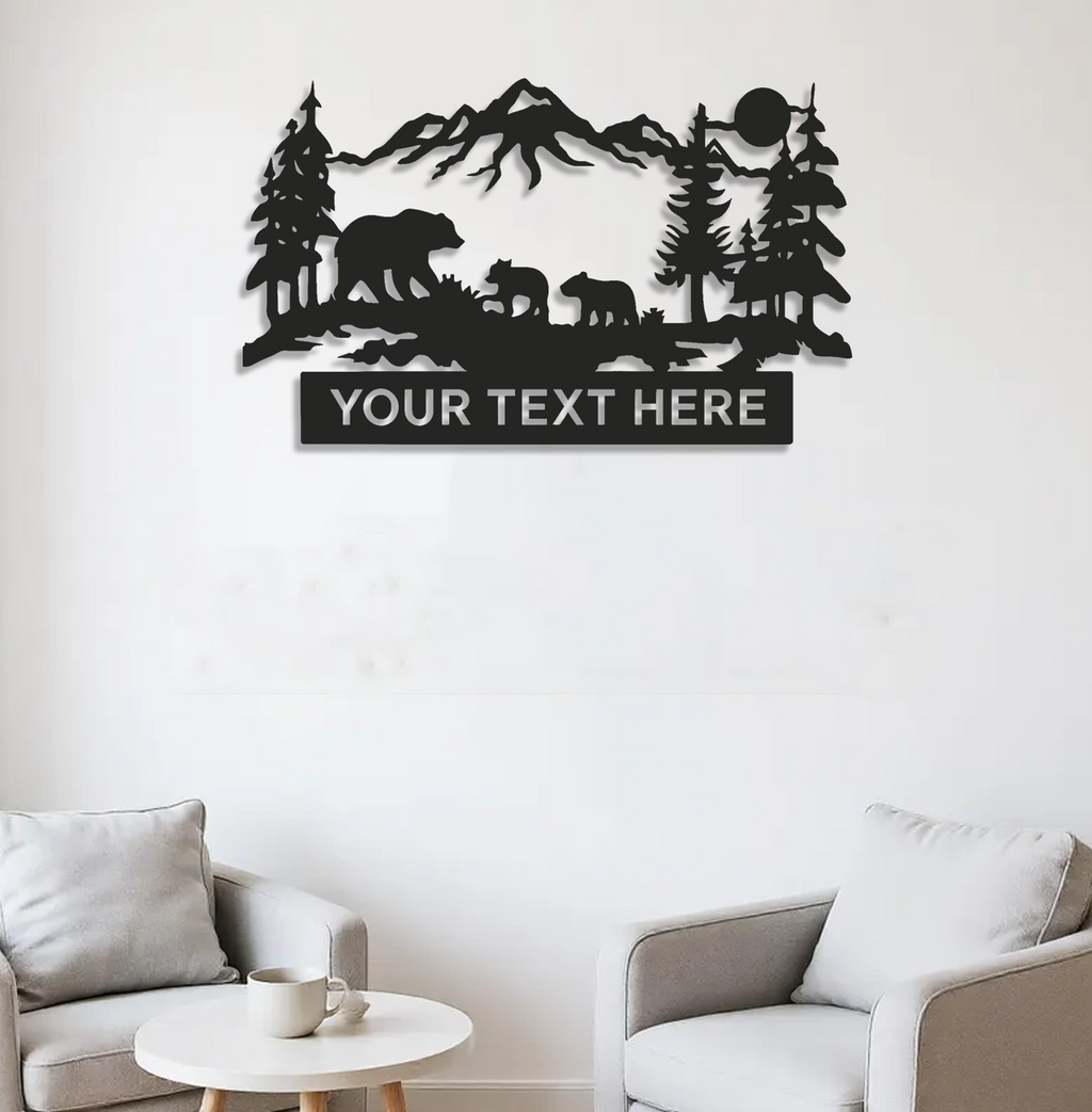 Personalized Bear Metal Sign WITH LED/WITHOUT LED – Rustic Mountain Lodge Decor