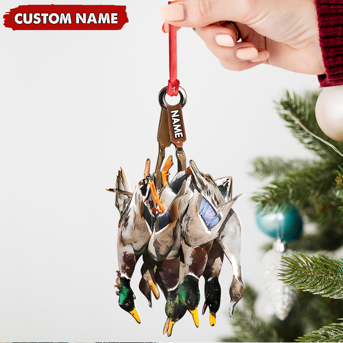 Custom Duck Hunting Acrylic Ornament – Personalized Waterfowl Christmas Decoration