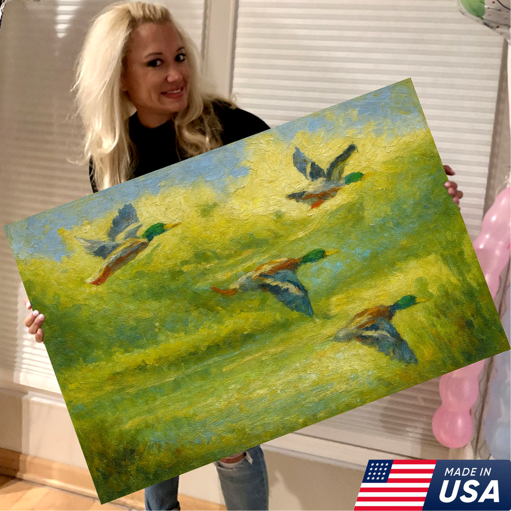 Mallard Duck Hunting Canvas Wall Art – Rustic Wildlife Decor, Flying Ducks Painting