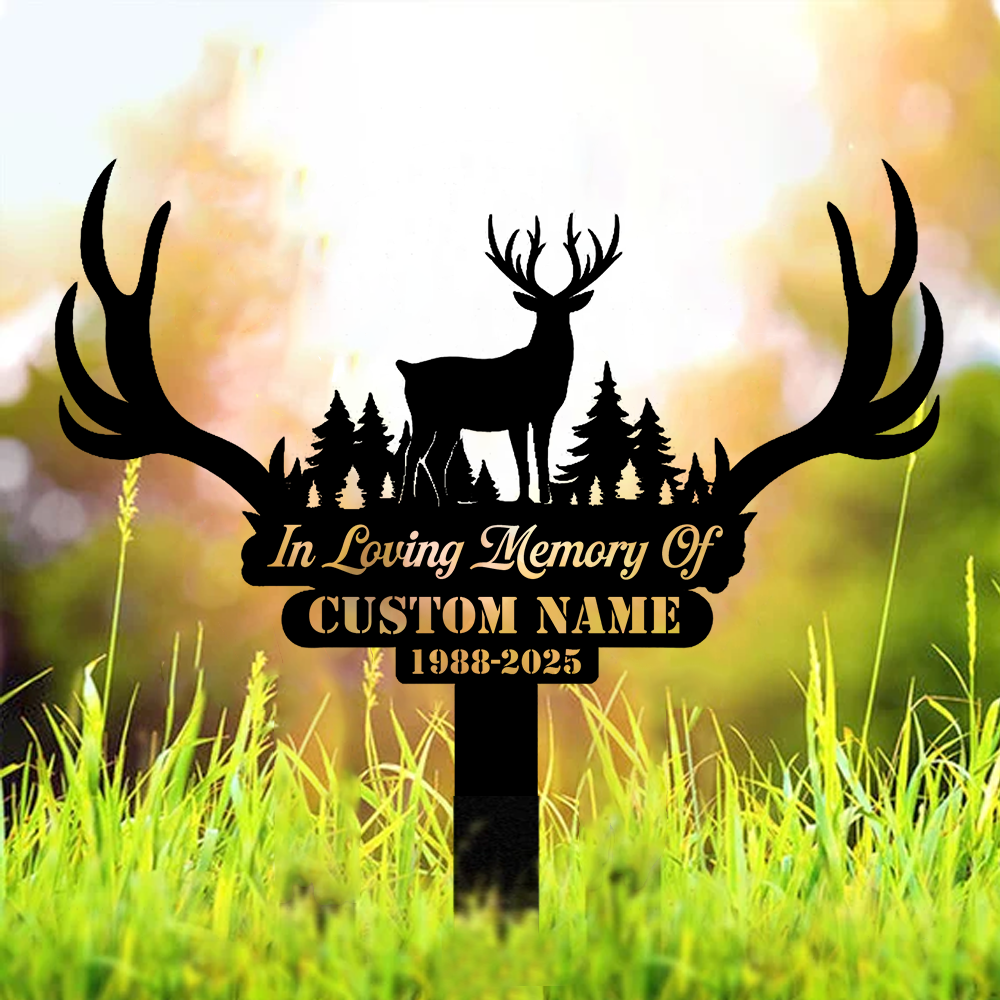 Personalized Deer Memorial Metal Sign – In Loving Memory Grave Marker