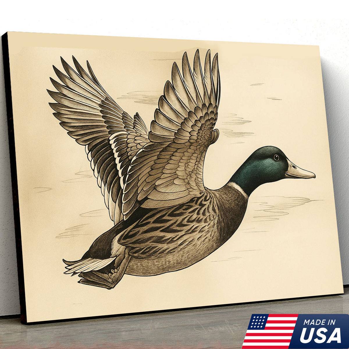 Mallard Duck Canvas Wall Art – Vintage Wildlife Decor, Rustic Hunting Lodge Artwork