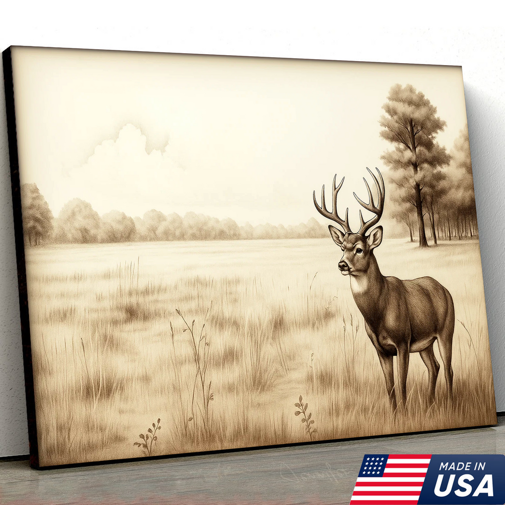 Whitetail Deer Canvas Wall Art – Rustic Hunting Lodge Decor, Sepia Wildlife Artwork