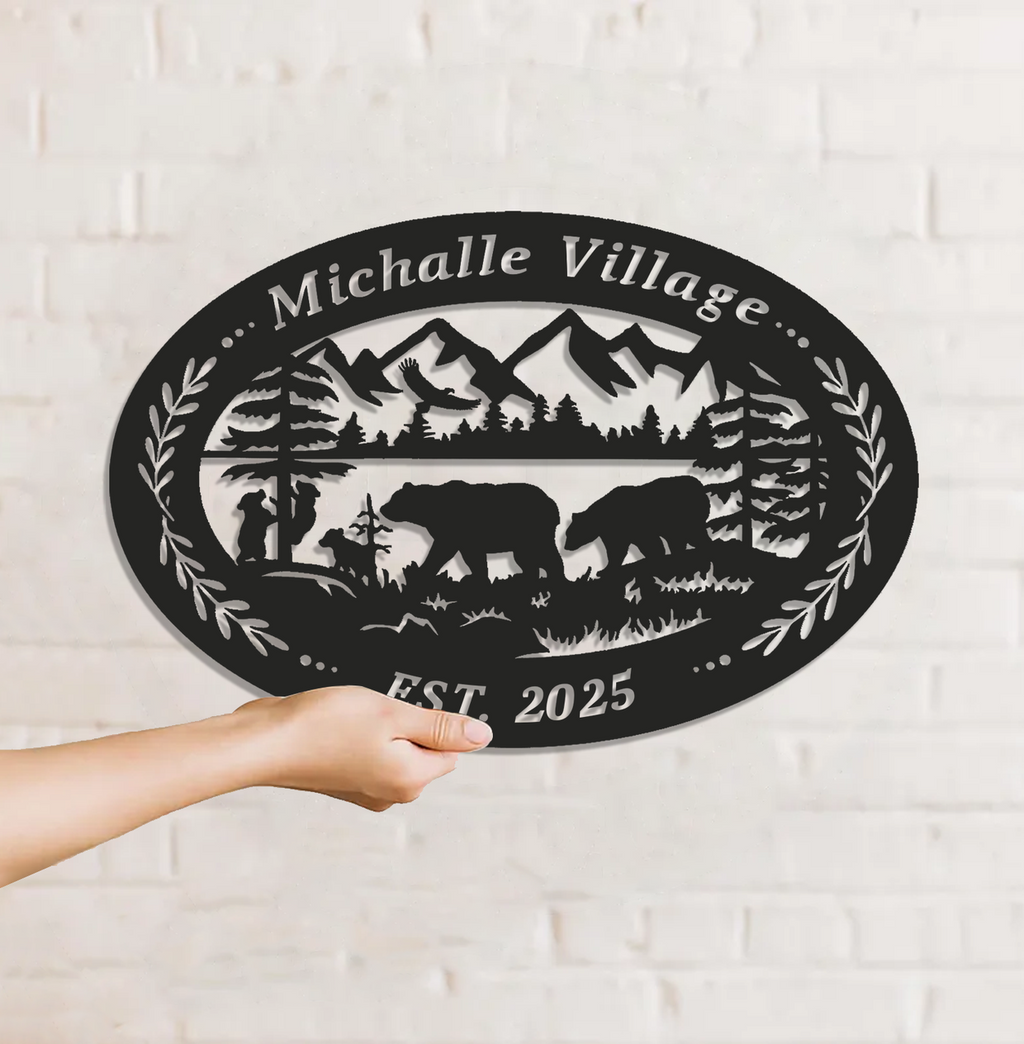 Personalized Bear Metal Sign WITH LED/WITHOUT LED – Custom Name Cabin Wall Art