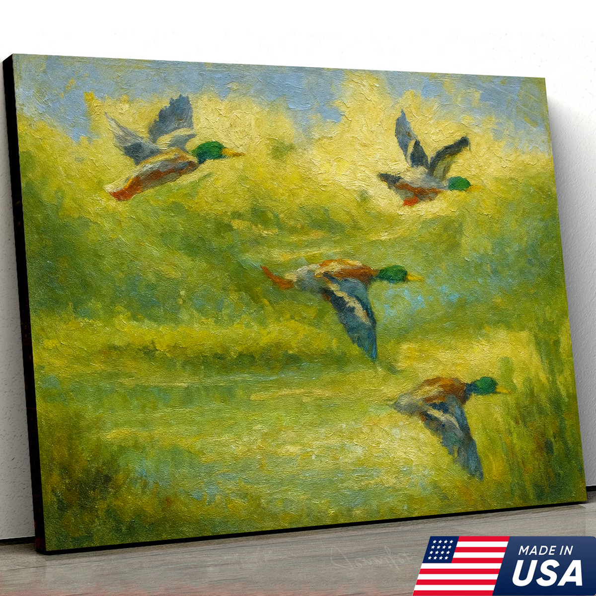 Mallard Duck Hunting Canvas Wall Art – Rustic Wildlife Decor, Flying Ducks Painting