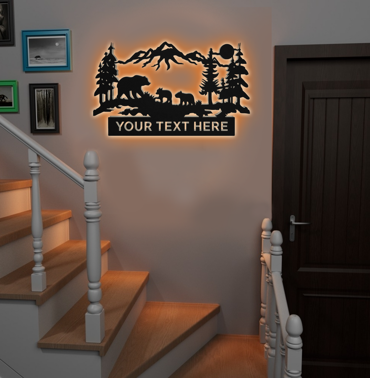 Personalized Bear Metal Sign WITH LED/WITHOUT LED – Rustic Mountain Lodge Decor