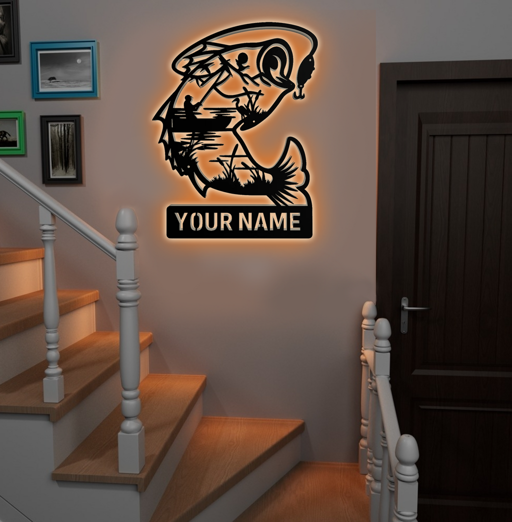 Personalized Fishing Metal Sign WITH LED/WITHOUT LED – Rustic Angler Wall Art