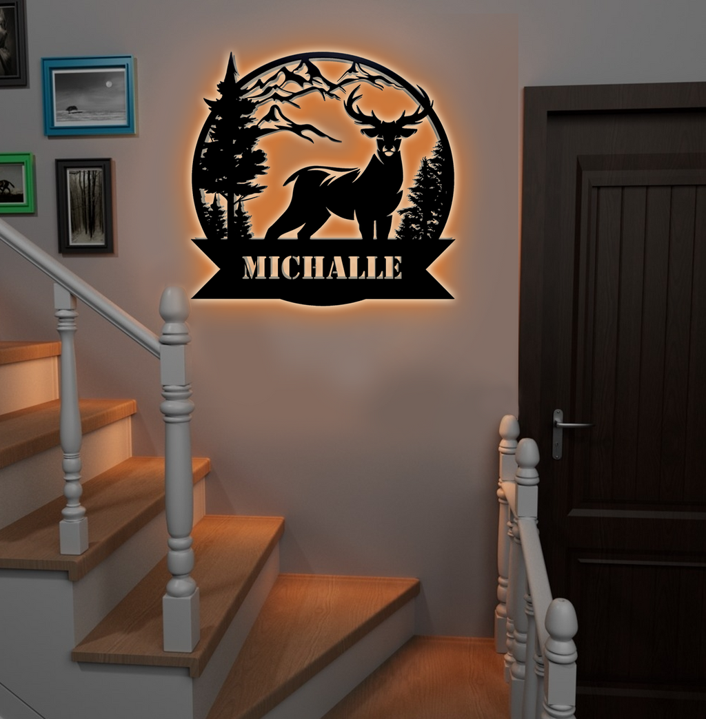 Personalized Deer Metal Sign WITH LED/WITHOUT LED – Custom Name Buck Wall Art