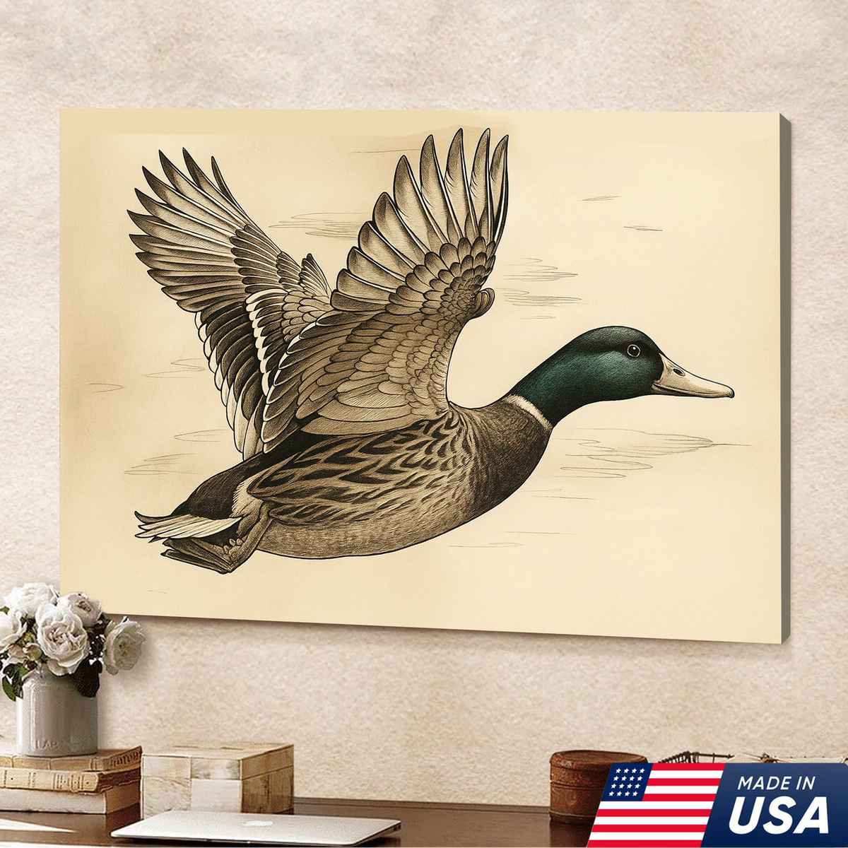 Mallard Duck Canvas Wall Art – Vintage Wildlife Decor, Rustic Hunting Lodge Artwork