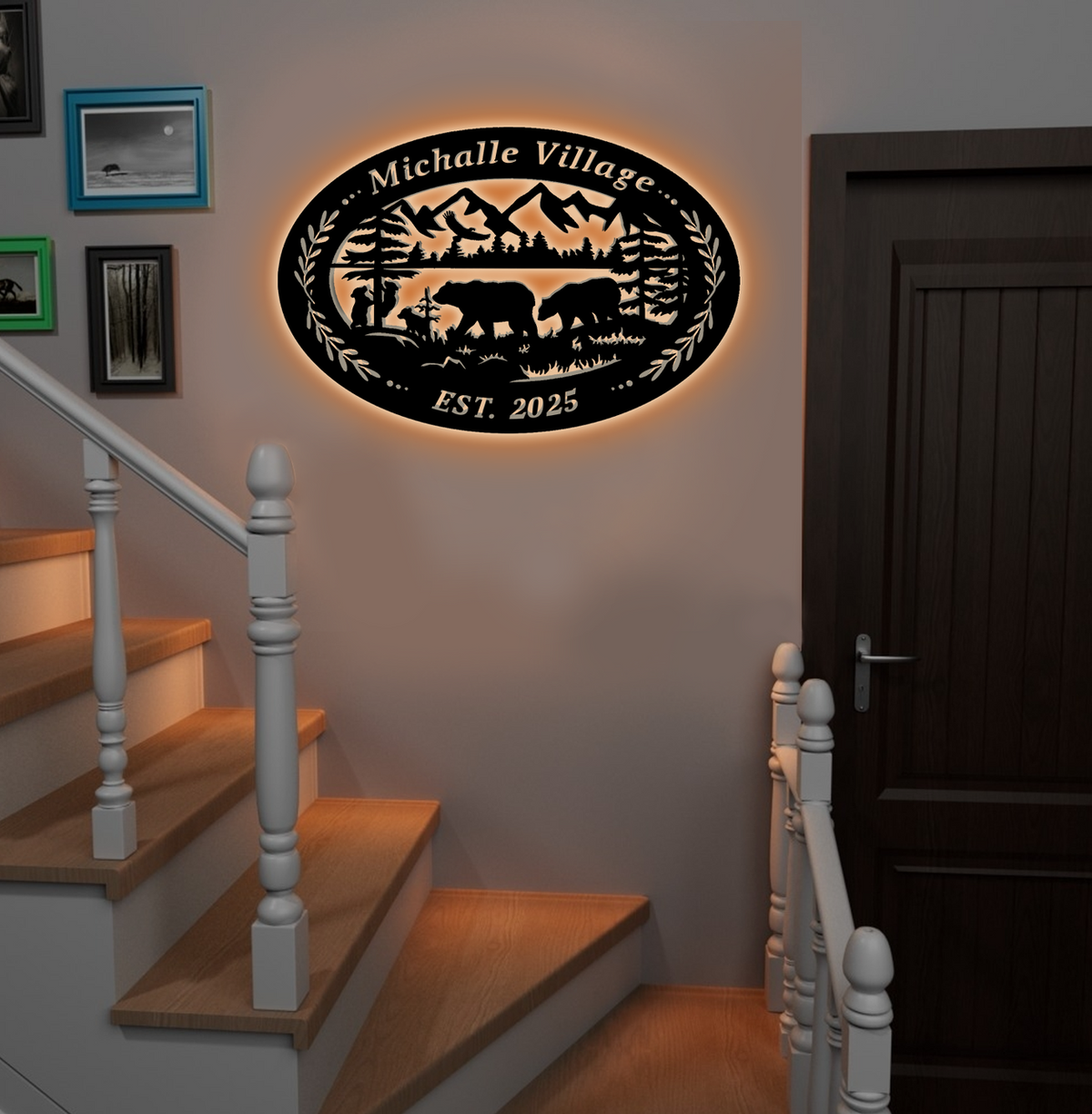 Personalized Bear Metal Sign WITH LED/WITHOUT LED – Custom Name Cabin Wall Art