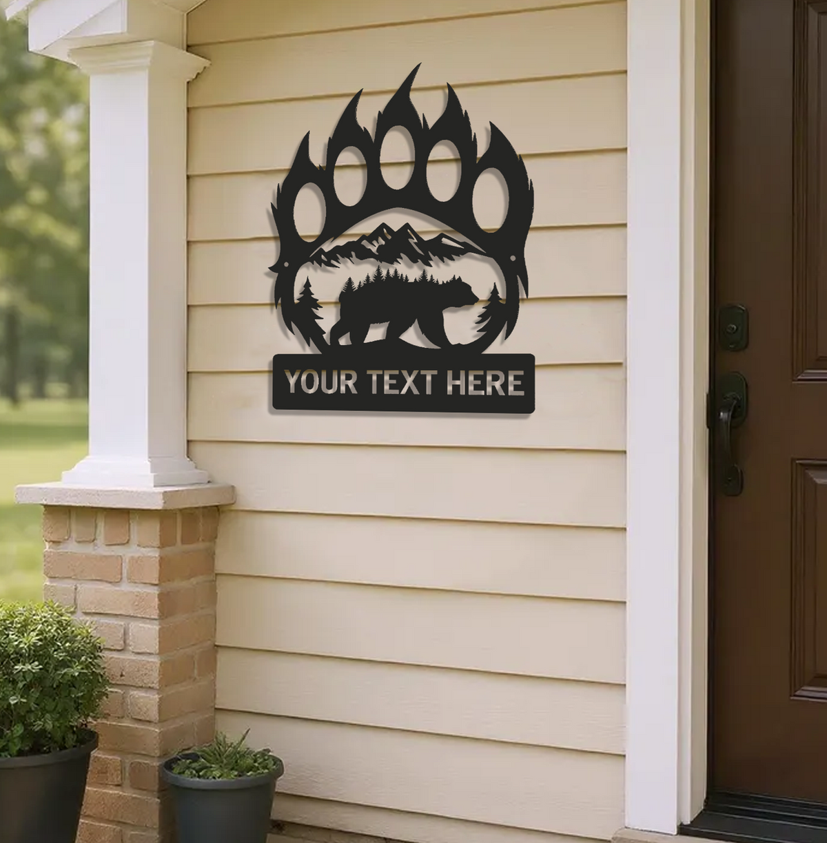 Personalized Bear Paw Metal Sign WITH LED/WITHOUT LED – Rustic Wildlife Wall Art
