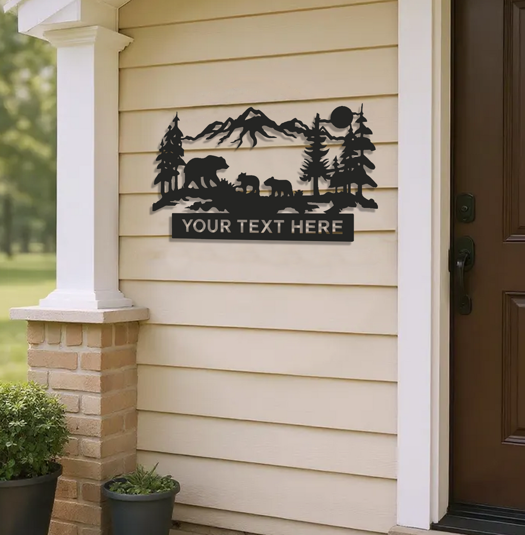 Personalized Bear Metal Sign WITH LED/WITHOUT LED – Rustic Mountain Lodge Decor