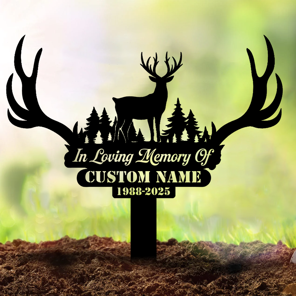 Personalized Deer Memorial Metal Sign – In Loving Memory Grave Marker