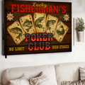 Lucky Fisherman’s Poker Club Wall Art – Vintage Fishing Playing Cards Canvas for Man Cave