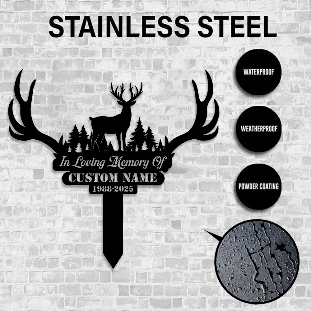 Personalized Deer Memorial Metal Sign – In Loving Memory Grave Marker