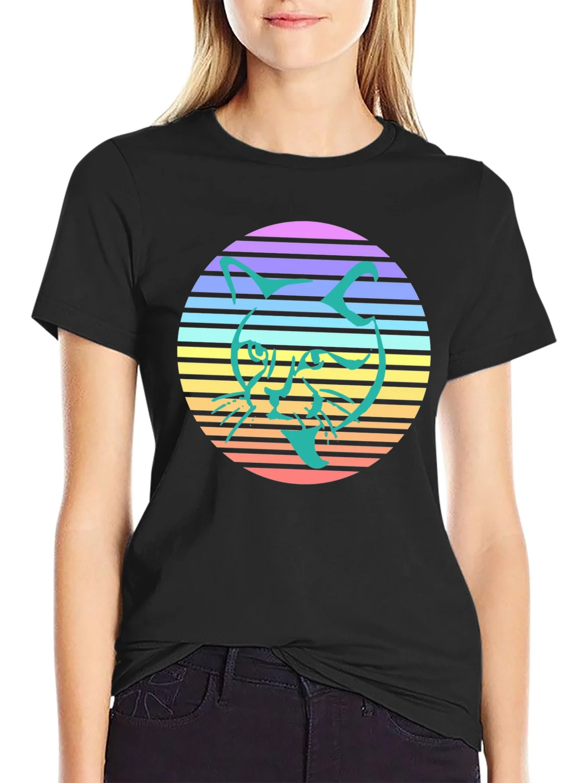 Retro Cat Graphic Tee - Stylish Black T-Shirt product image 2