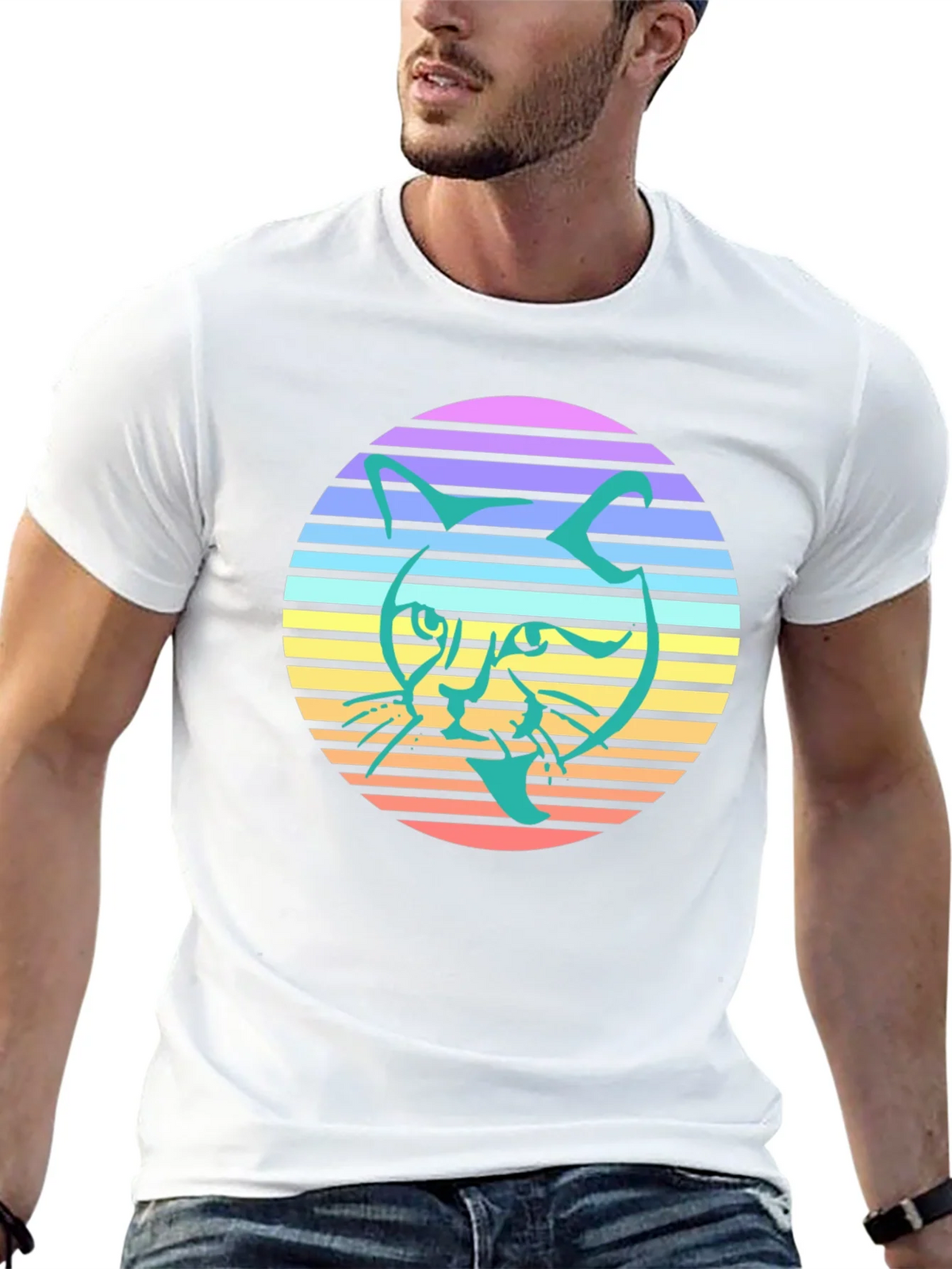Retro Cat Graphic Tee - Stylish Black T-Shirt product image 12