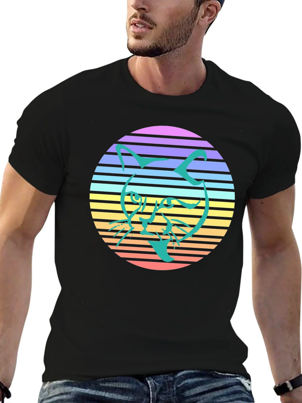 Retro Cat Graphic Tee - Stylish Black T-Shirt product image 6
