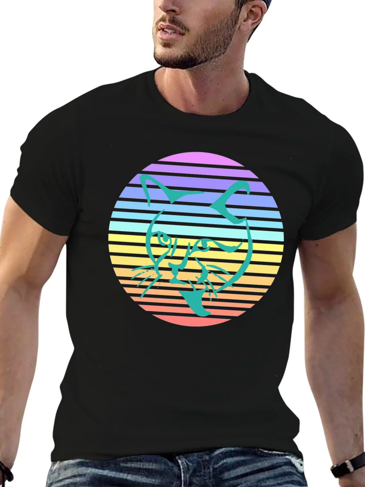 Retro Cat Graphic Tee - Stylish Black T-Shirt product image 6