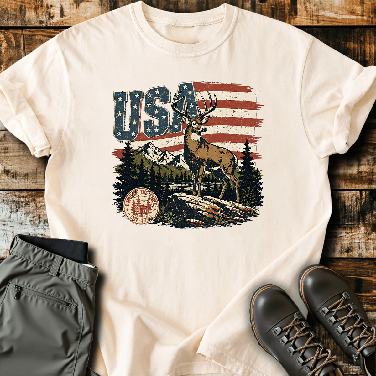 USA Deer Hunting Mountain T-Shirt product image 2
