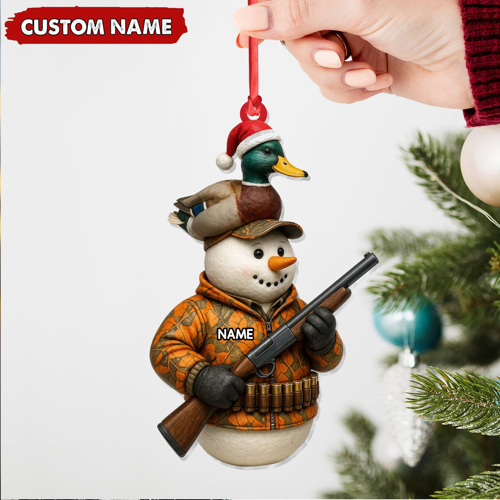 Personalized Duck Hunter Snowman Ornament, Custom Name Christmas Decoration for Hunters