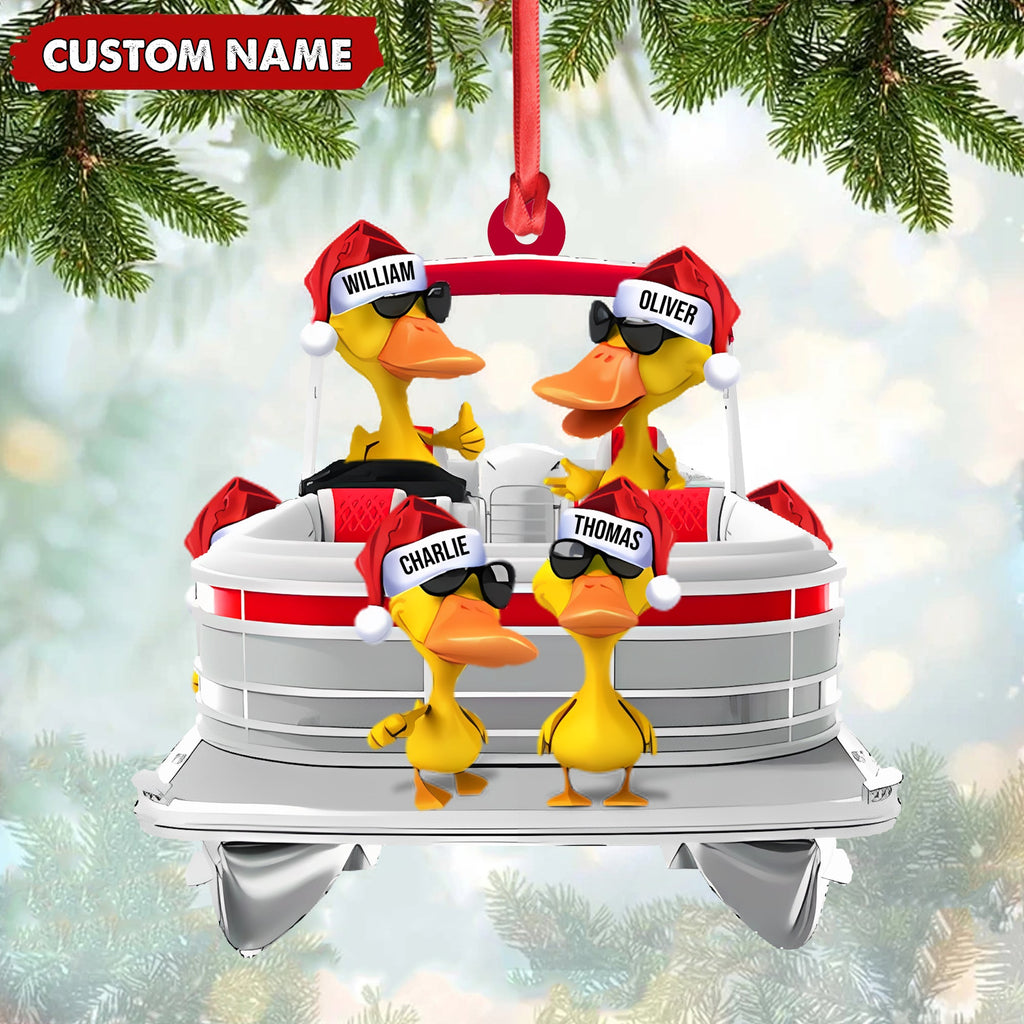 Personalized Funny Ducks Acrylic Christmas Ornament, Family Boat Xmas Gift for Friends & Hunters