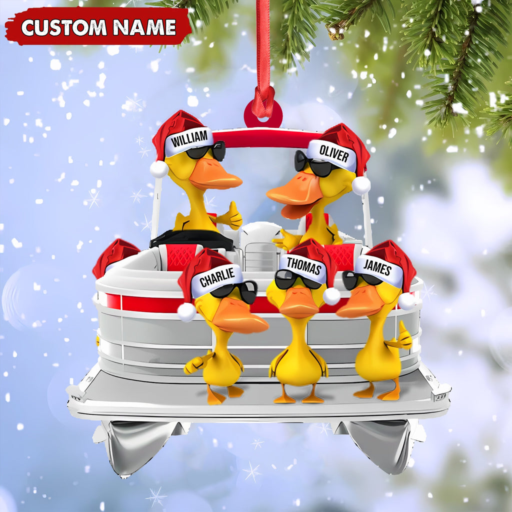 Personalized Funny Ducks Acrylic Christmas Ornament, Family Boat Xmas Gift for Friends & Hunters