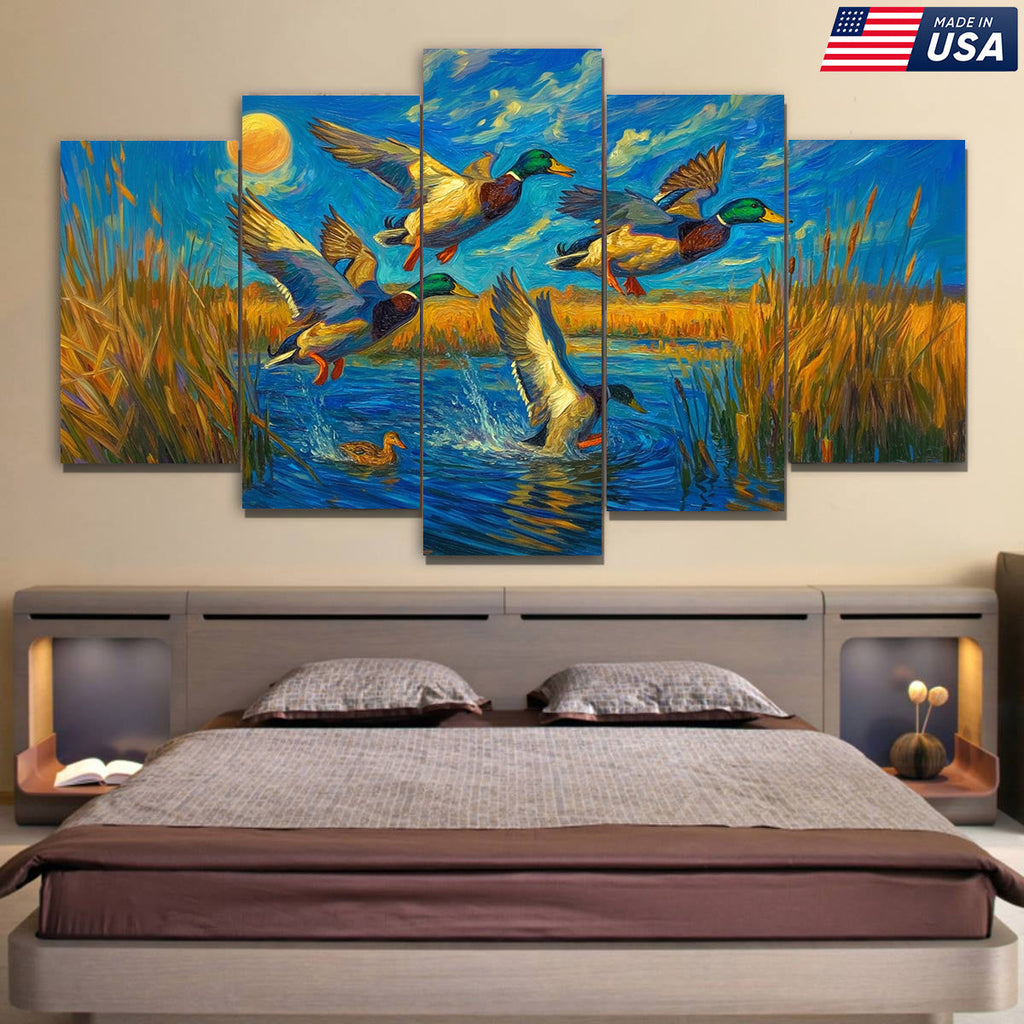 Duck Hunting Canvas Wall Decor for Hunters - Stunning 5-Panel Duck Canvas