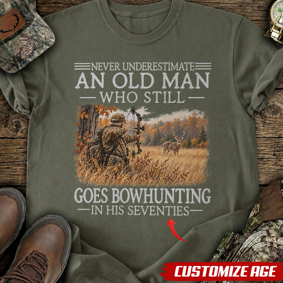 Personalized Years Young Bowhunter T-Shirt product image 4