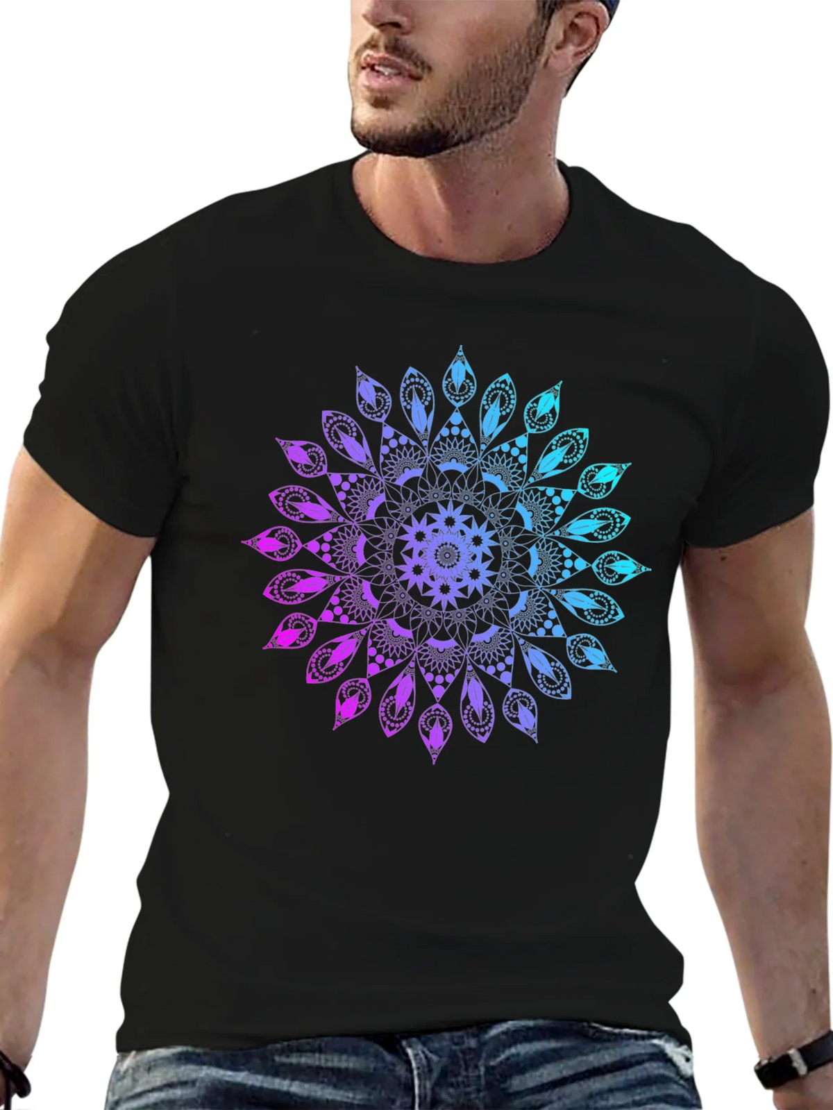Mandala Gradient Graphic Black T-Shirt product image 6