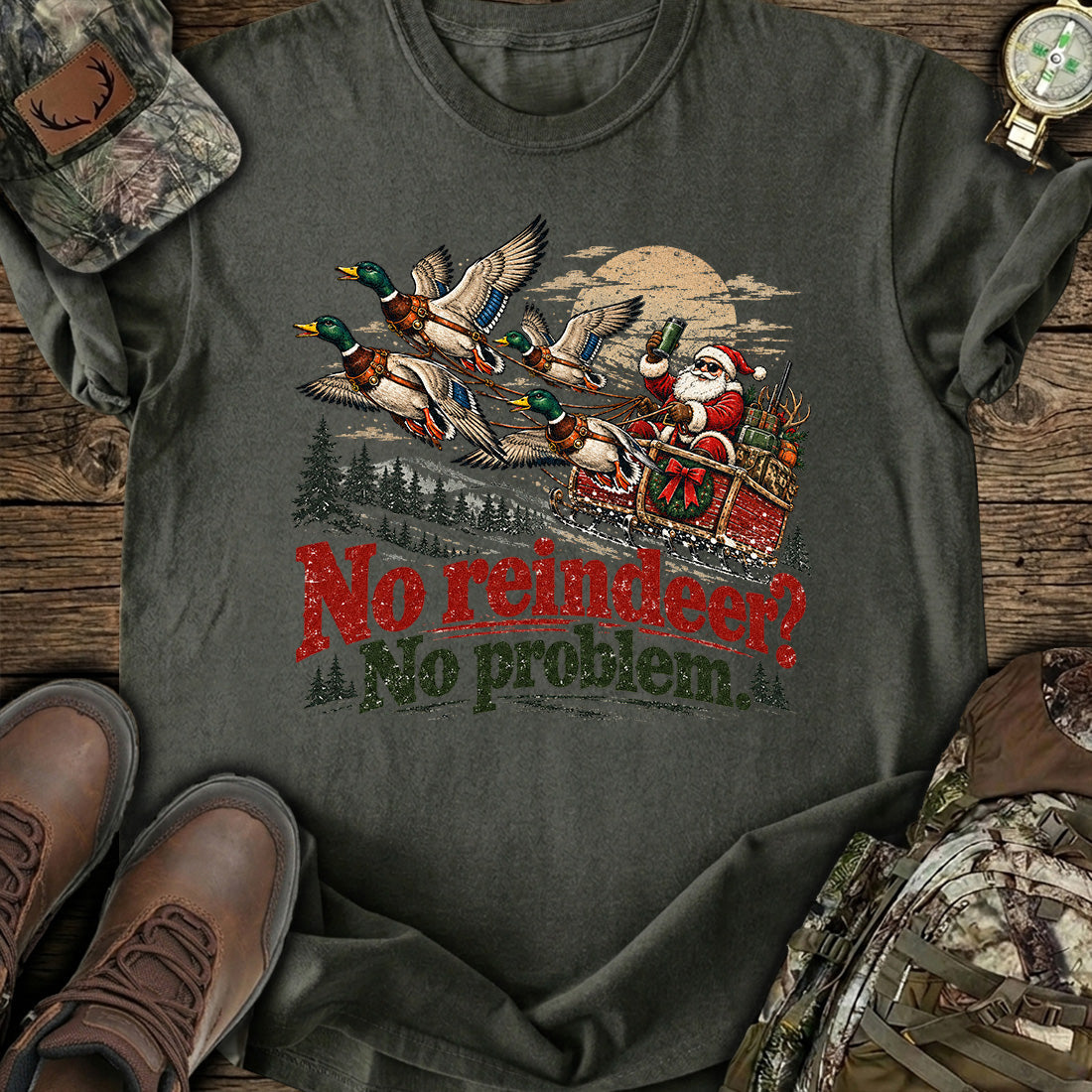 Mallard Santa Sleigh T-Shirt product image 5