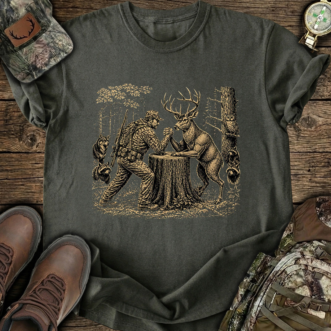 Deer Hunter Arm Wrestling T-Shirt product image 3