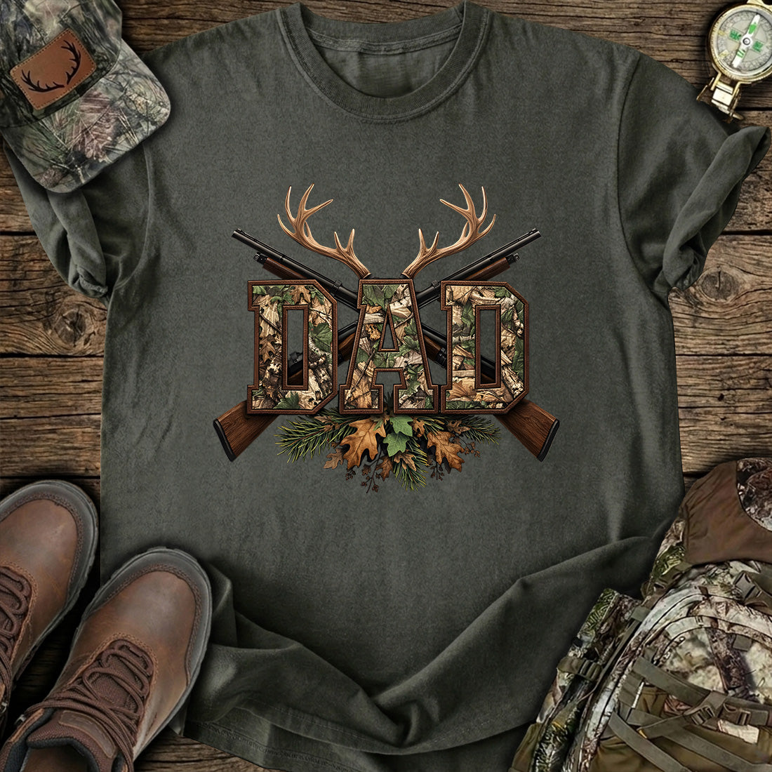 Camo Hunting Dad Deer Rifle T-Shirt product image 3