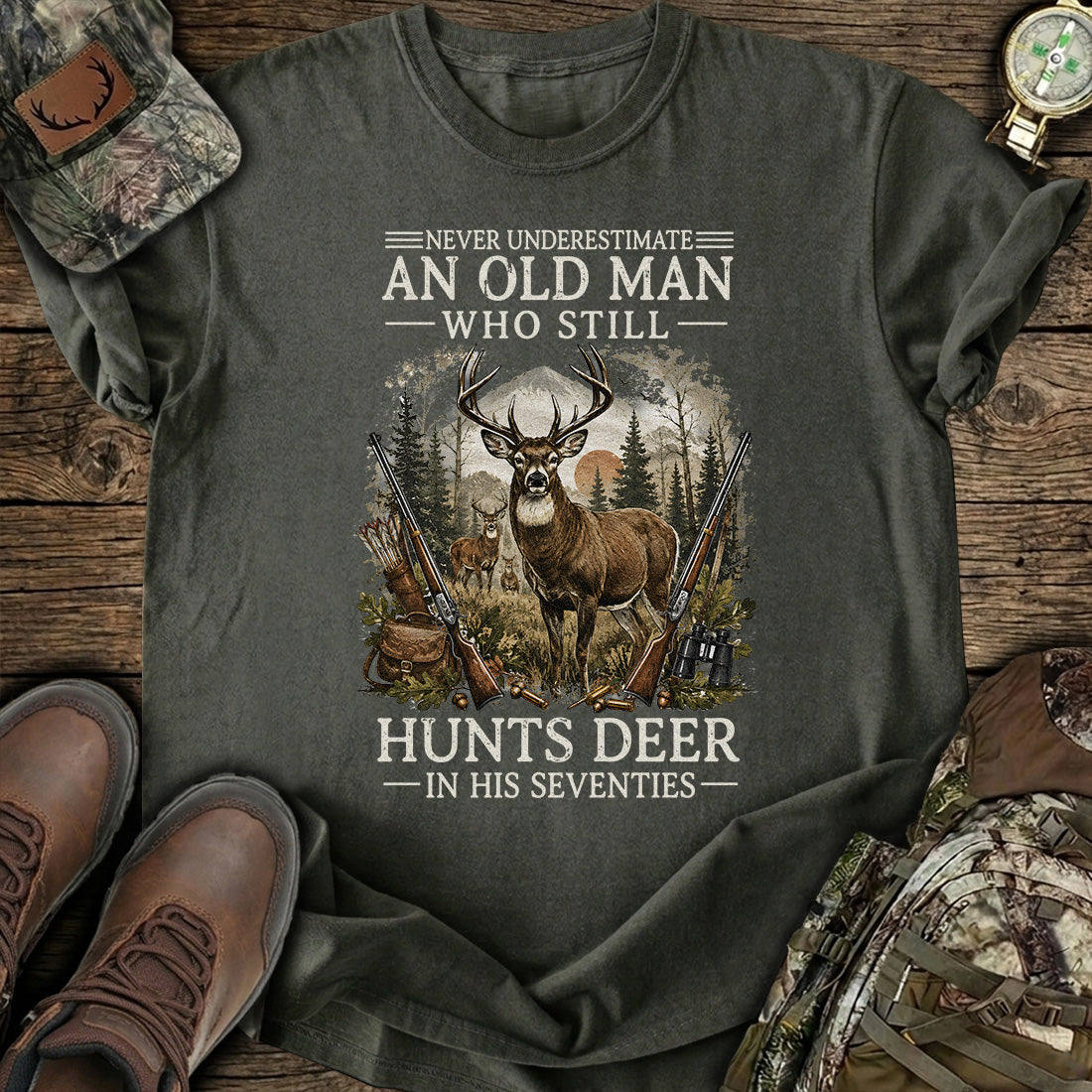 Personalized Ageless Deer Hunter Seventies T-Shirt product image 7