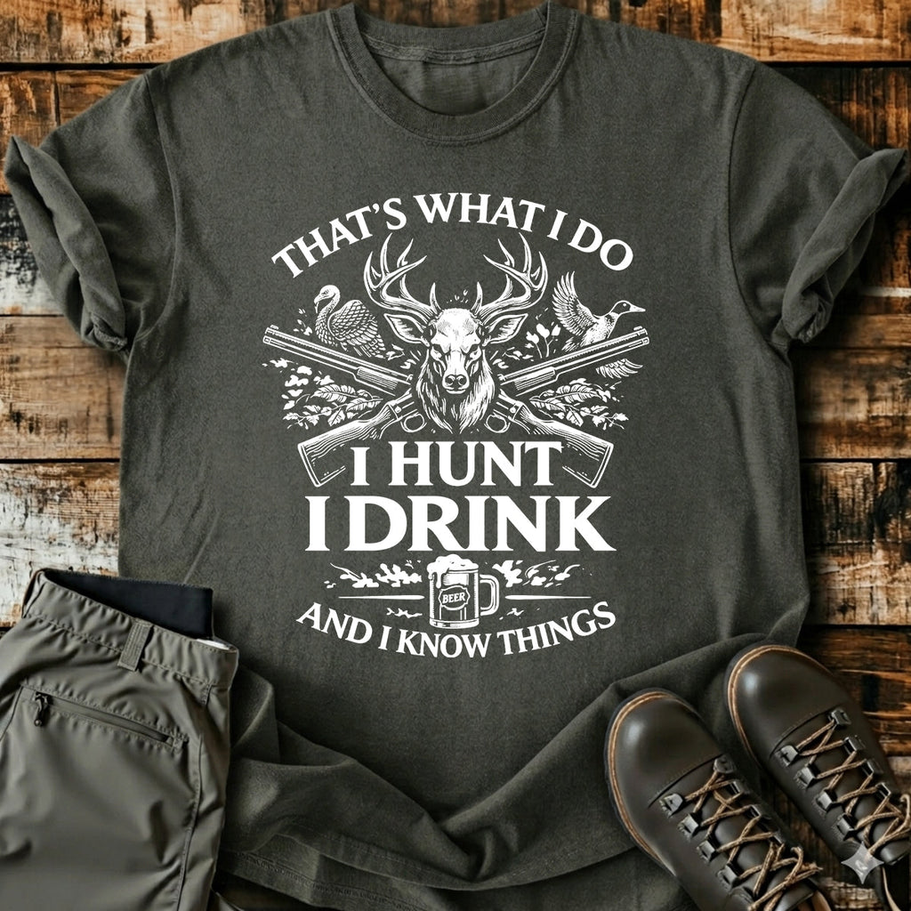 Funny Hunter I Hunt I Drink T-Shirt product image 2