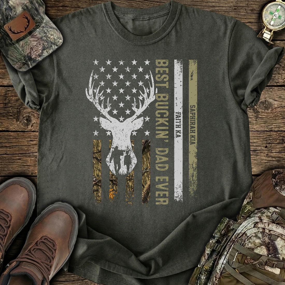 Custom Hunting Dad American T-Shirt product image 2