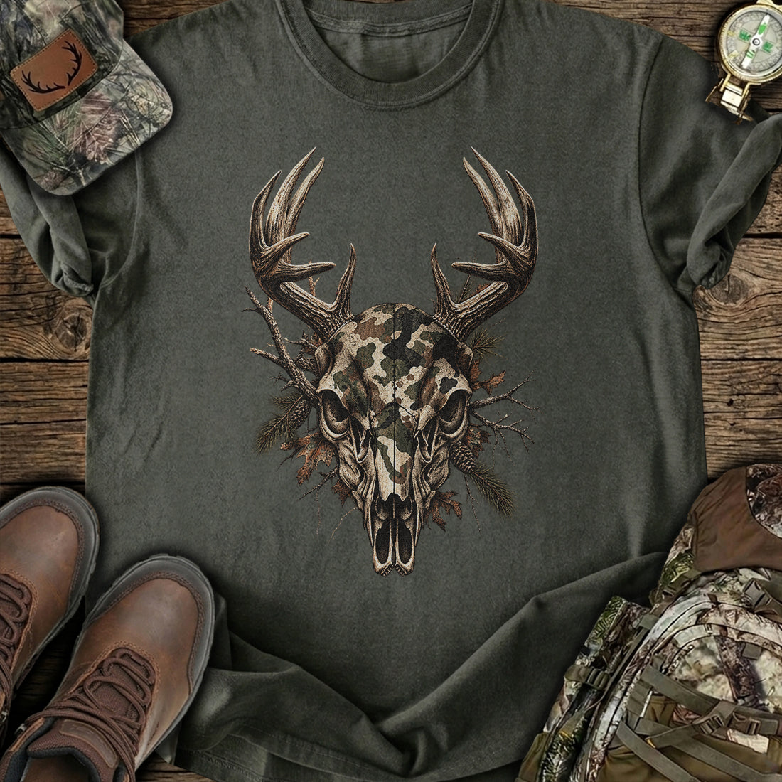 Camo Skull Buck Hunter T-Shirt product image 5