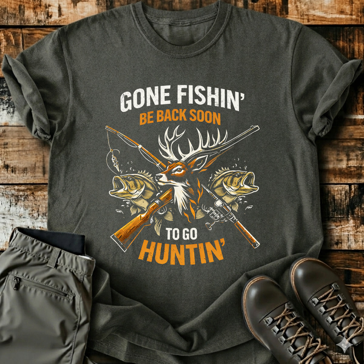 Gone Fishing Hunting Deer T-Shirt product image 6