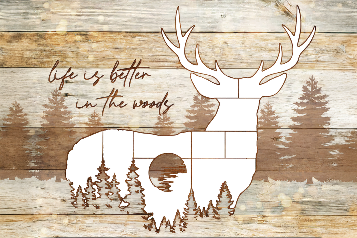 Custom Hunting Photo Collage Canvas – “Life Is Better in the Woods” Rustic Deer Wall Art